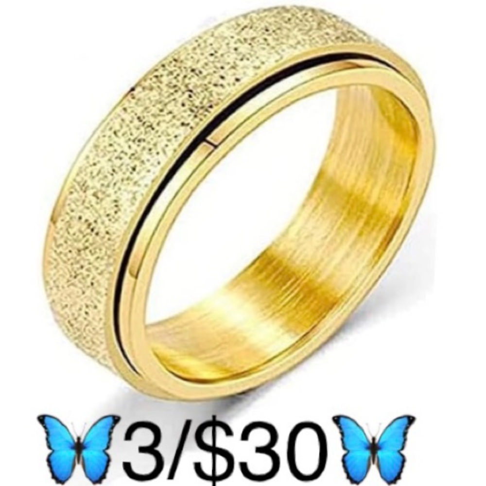 Stainless Steel Gold Tone Glitter Fidget Spinner Ring, Size 7